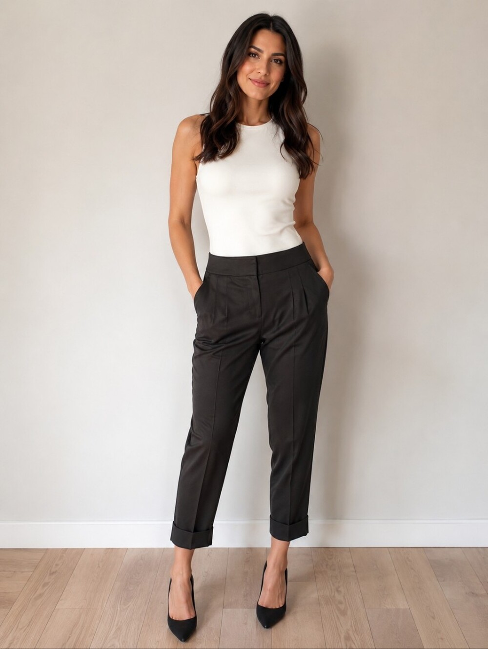 ❤️ NWOT! TRINA TURK PLEATED TAPERED CROP PANTS / TROUSERS, BLACK, 4 (27)